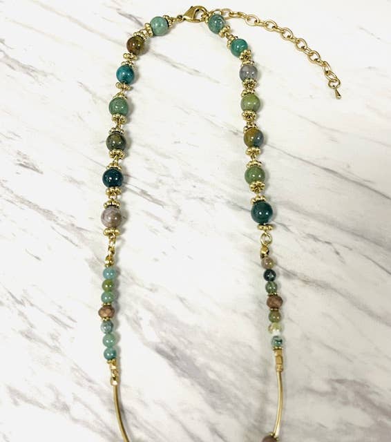 Anita K By Blushing Pink - Fancy Jasper Necklace with Crystal Pendant Drop