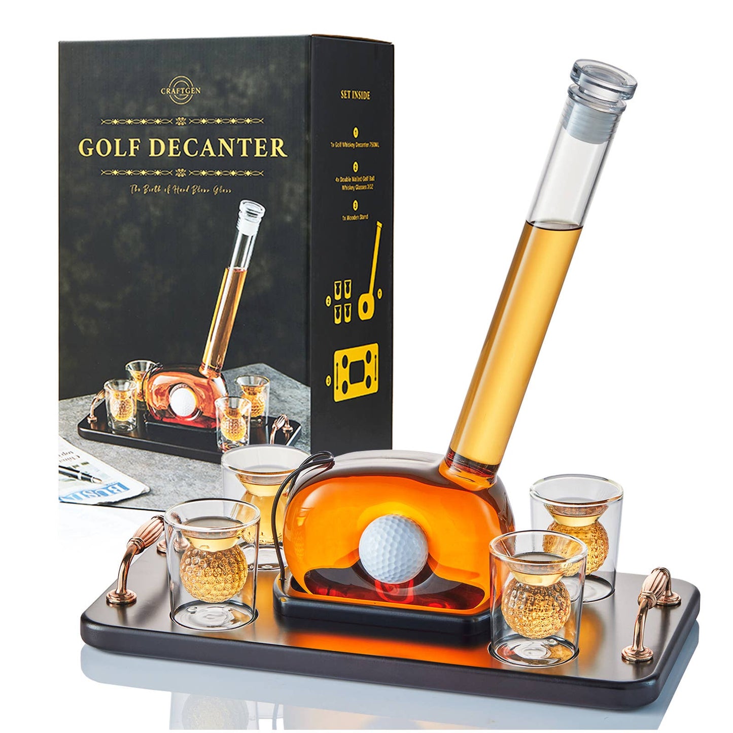 CRAFTGEN - Golf Whiskey Decanter Set - Golf Gifts for Men