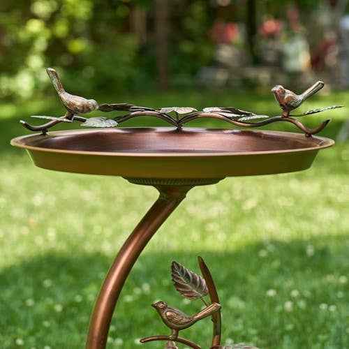 Shallow Birdbath on Branch Stand- 2 Color Options: Antique Copper