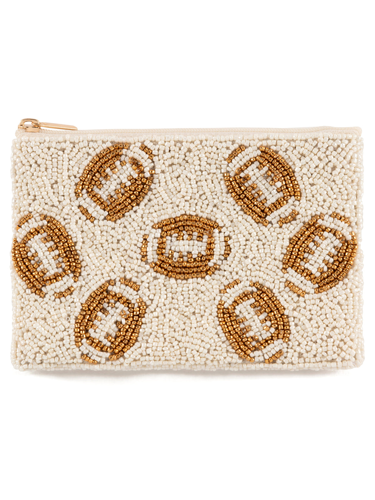 Glass Beaded Zip Pouch for Cash and Cards, Footballs