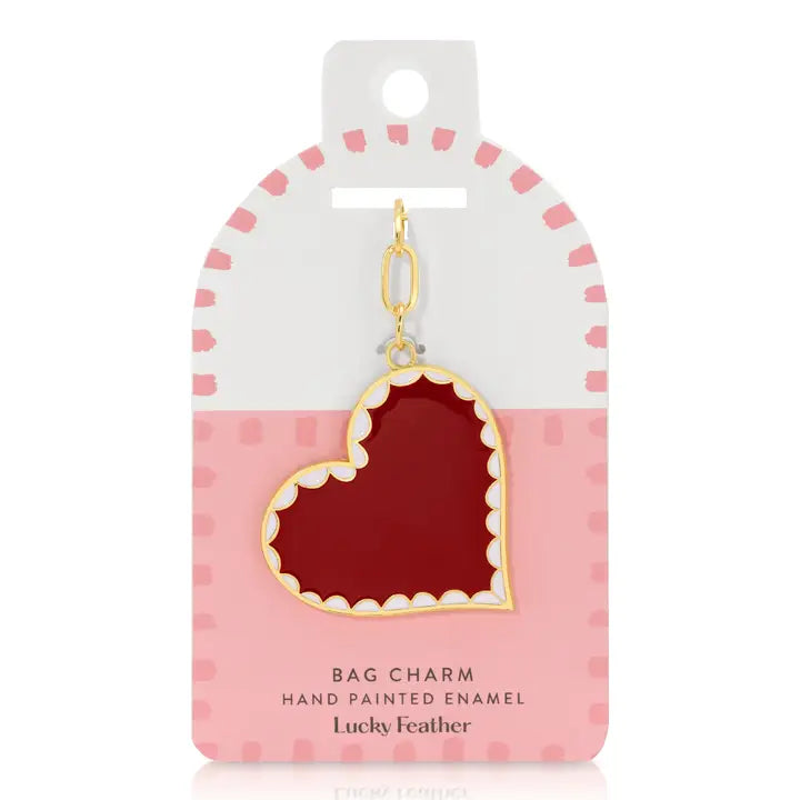 Enamel Bag Charm - Scalloped Heart