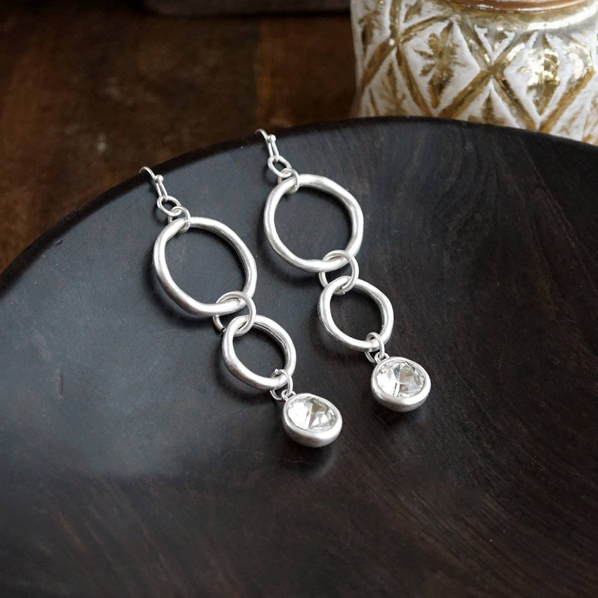 Crystal Drop Link Earrings: Two Tone