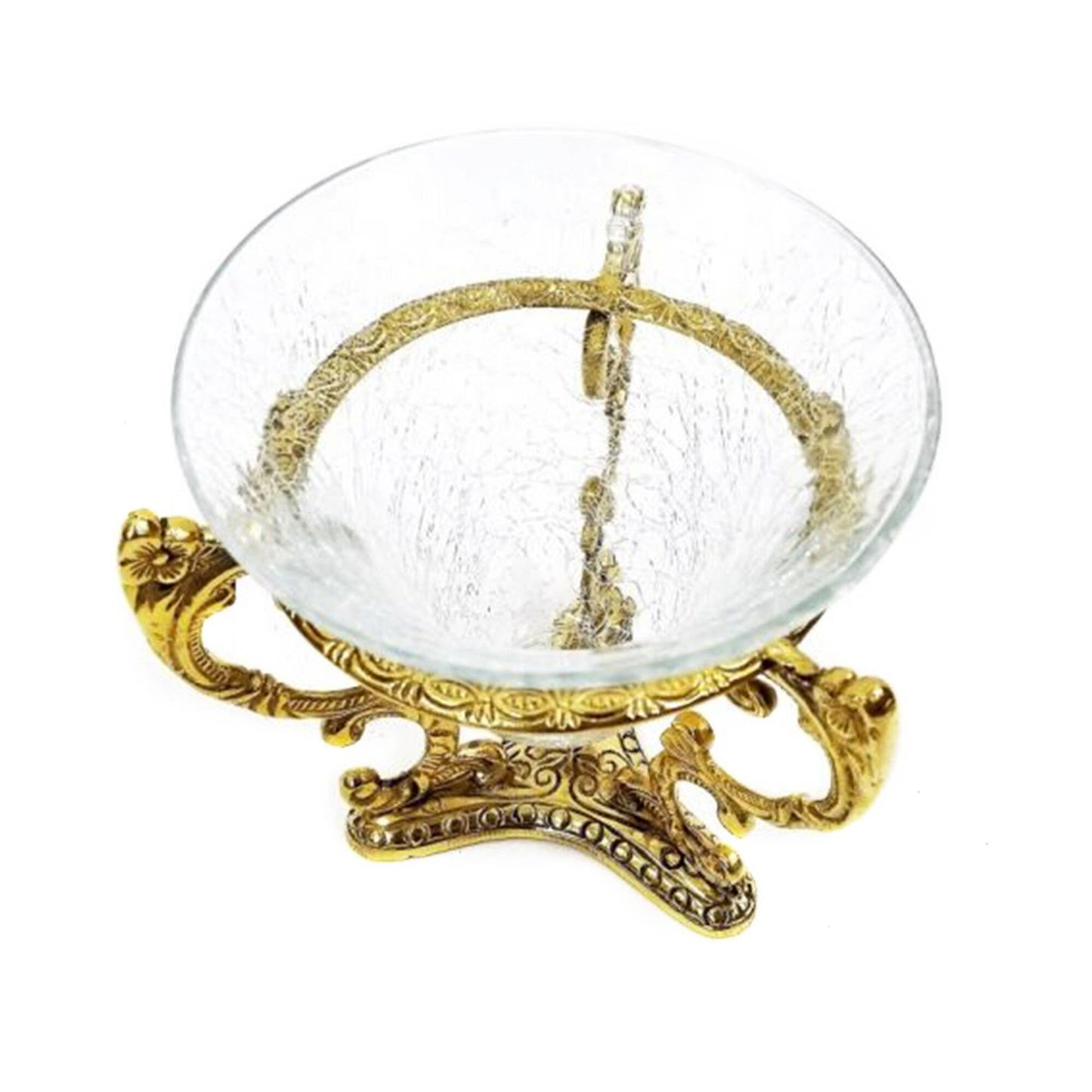 Solid Brass Golden Potpourri Stand Container with Crackle