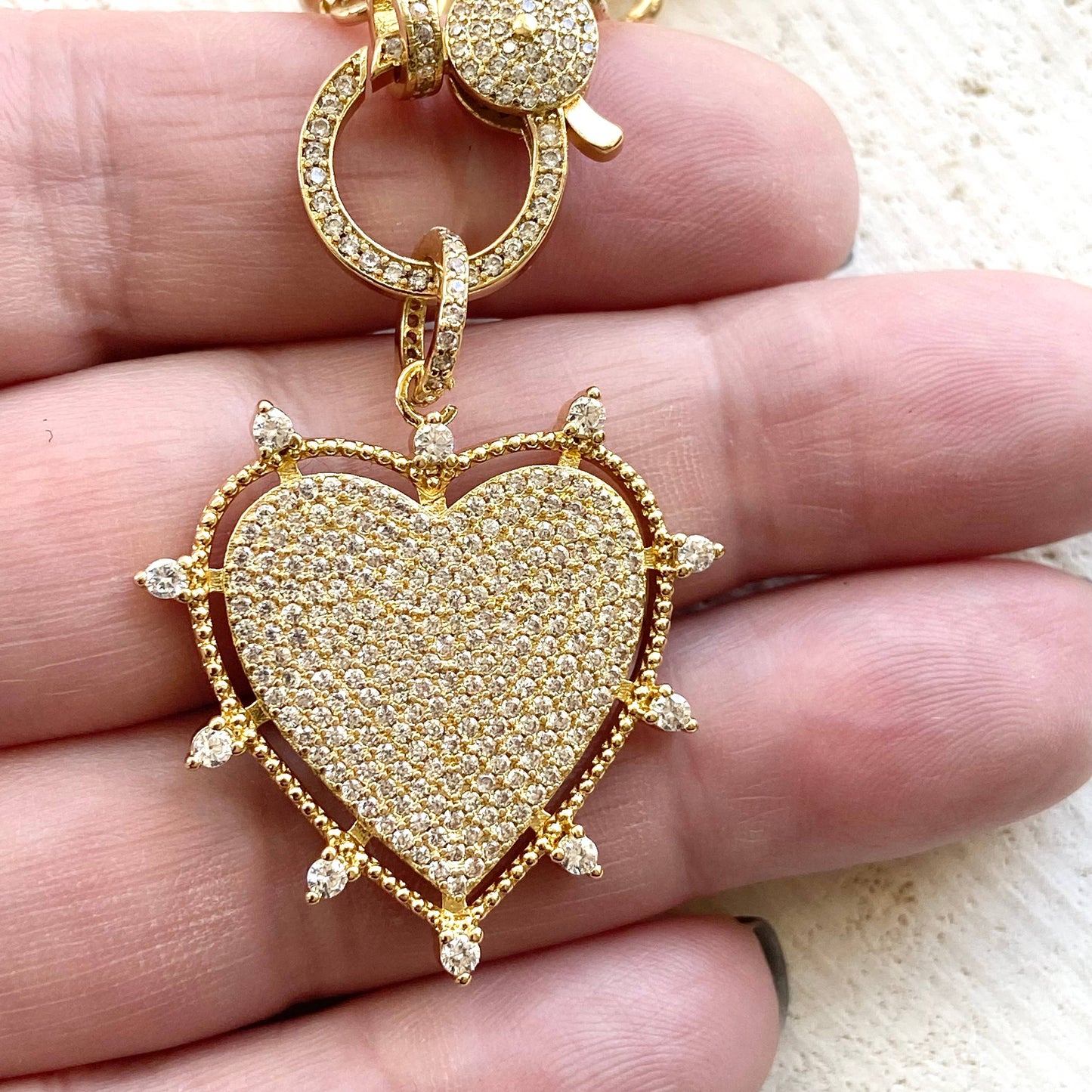 Gold sparkly heart statement necklace non tarnishing
