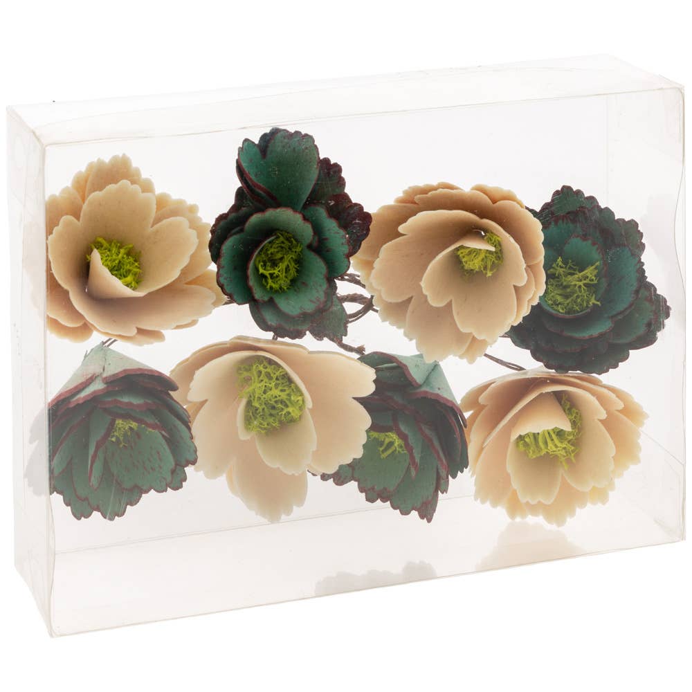 Aqua & Natural Woodcurl Flower Home Décor