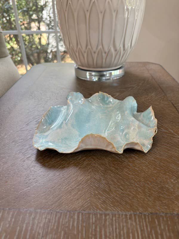 Undulating Seafoam Tide Handmade Ceramic Sculptural Tray