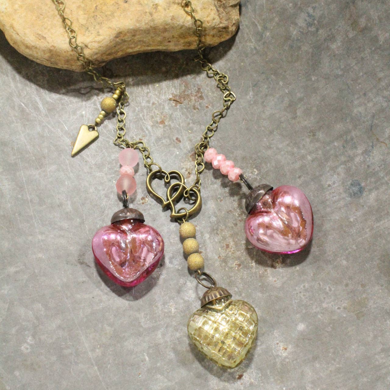 Three Times The Love Retro Pink & Old Gold Necklace