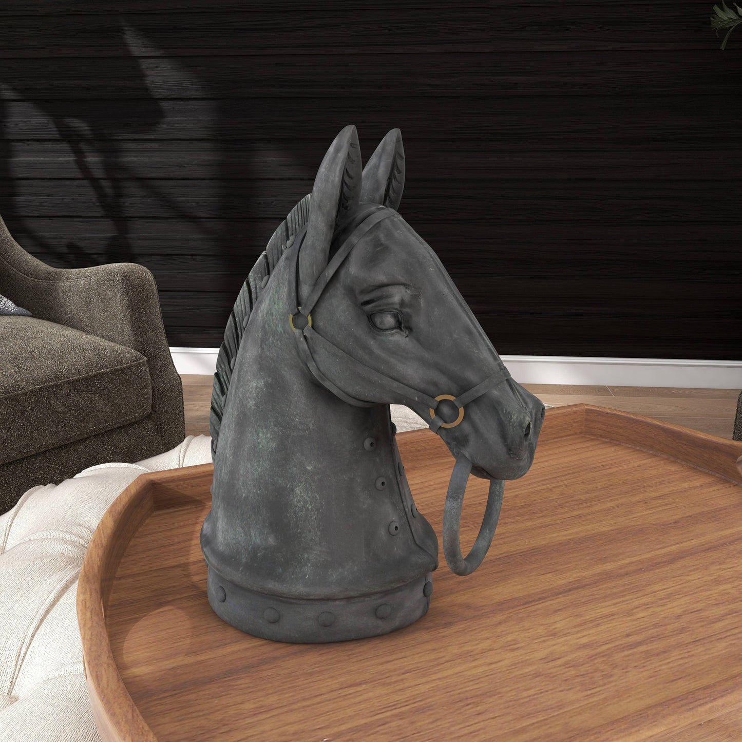 Traditional Black Polystone Sculpture