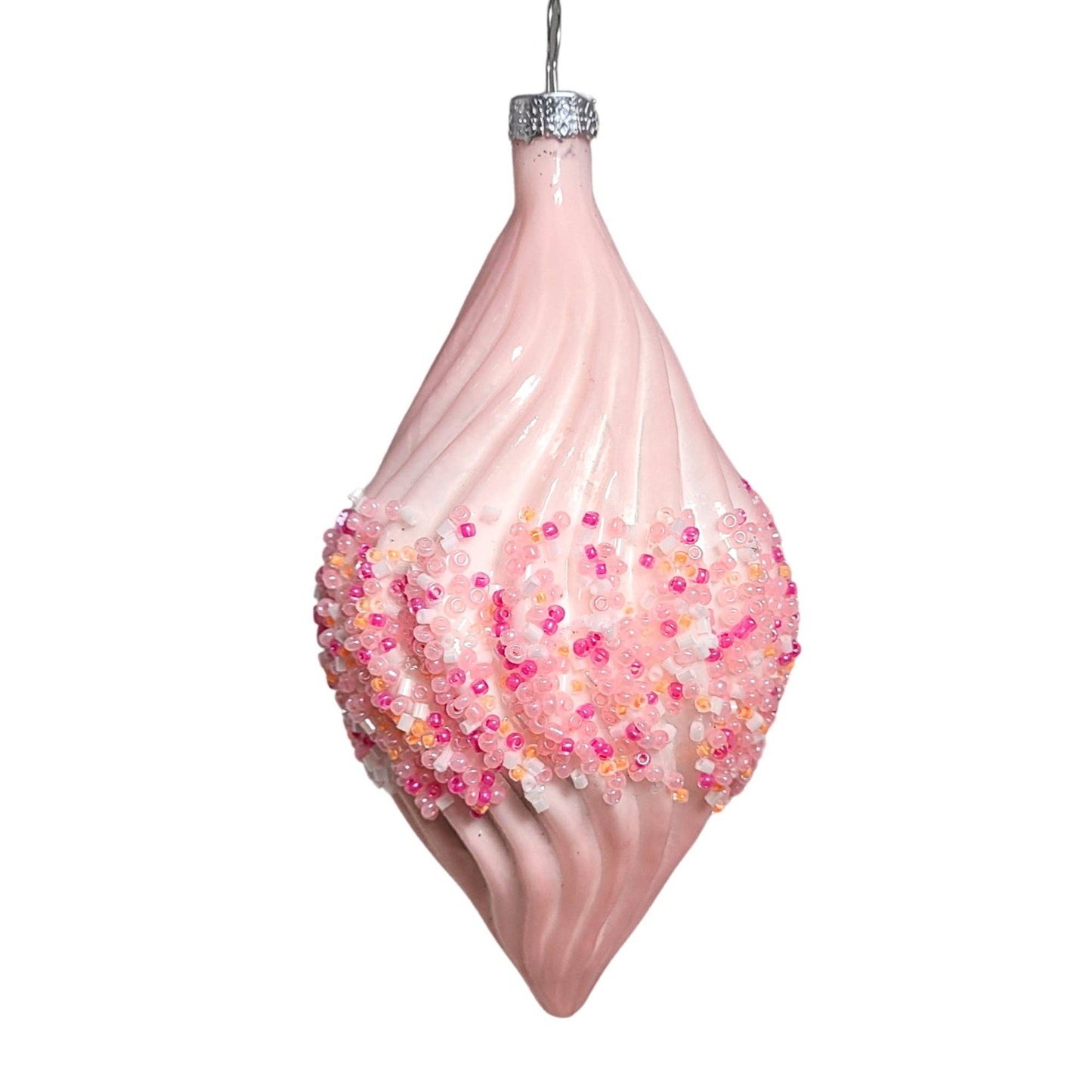 Pink Confection Glass Finial w/ Sprinkles Ornament 5.5"