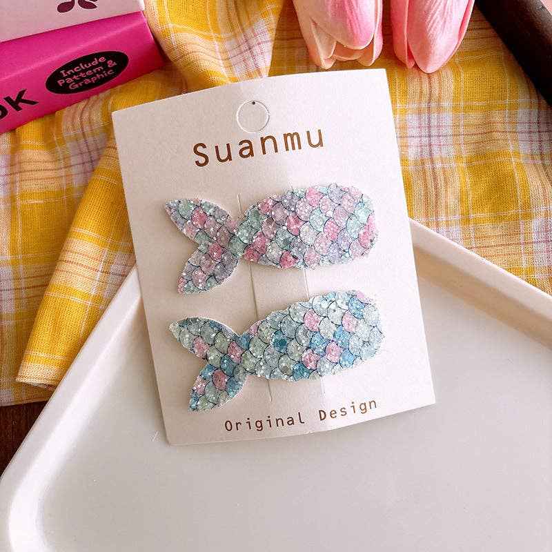 Colorful Glitter Mermaid Tail Kids Hair Clips Sweet Cute BB Clips: 3-Rainbow Set