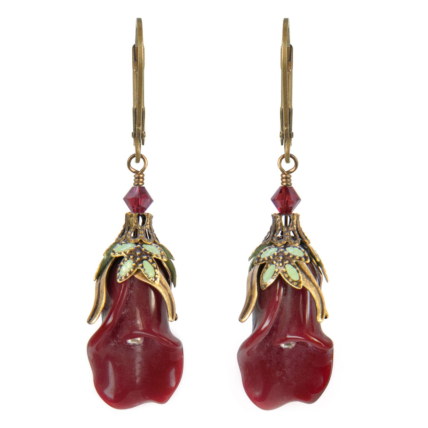 Peaceful Floral Earrings with Hand-Painted Leaves