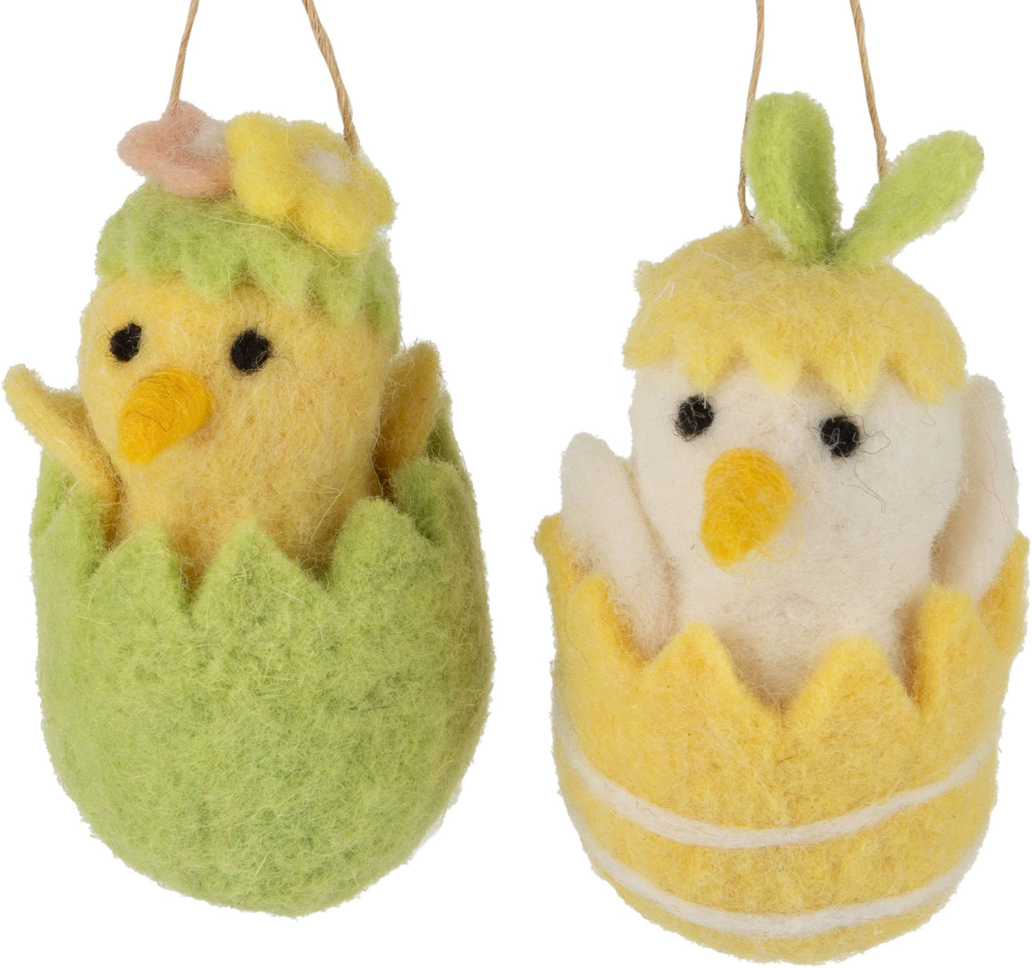 A felt chick in eggshell ornaments