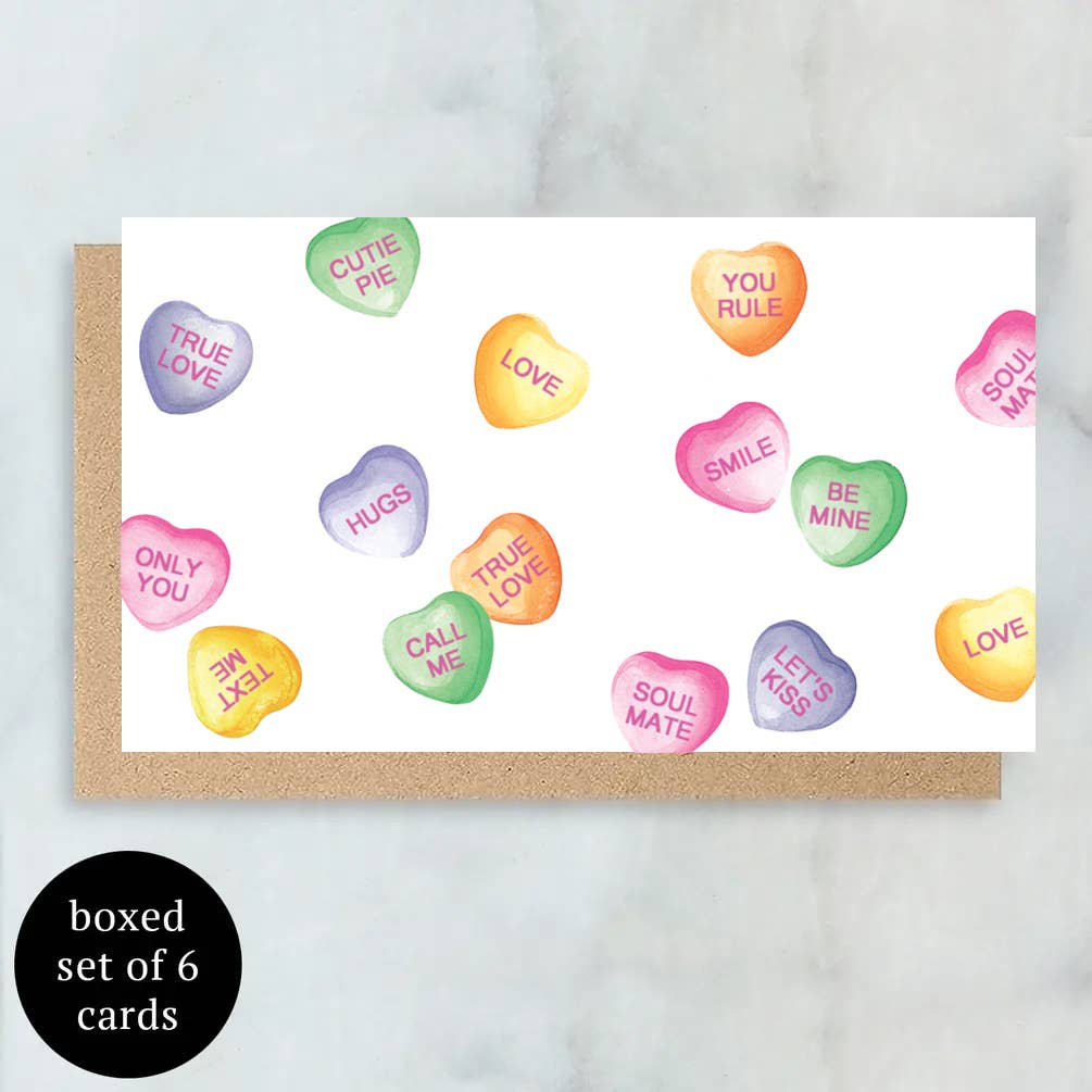 Candy Hearts Mini Cards- Boxed Set of 6 | Blank Valentines
