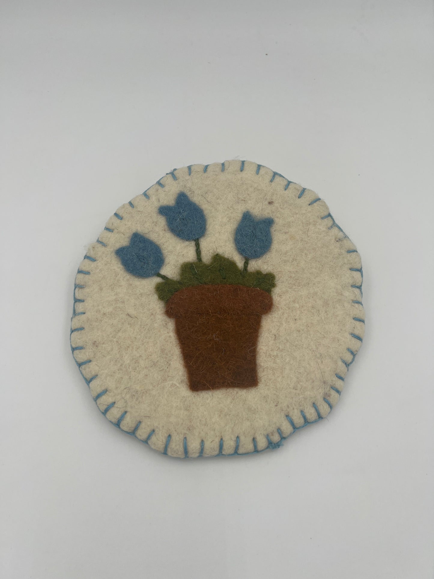 Felted Blue Floral Trivet