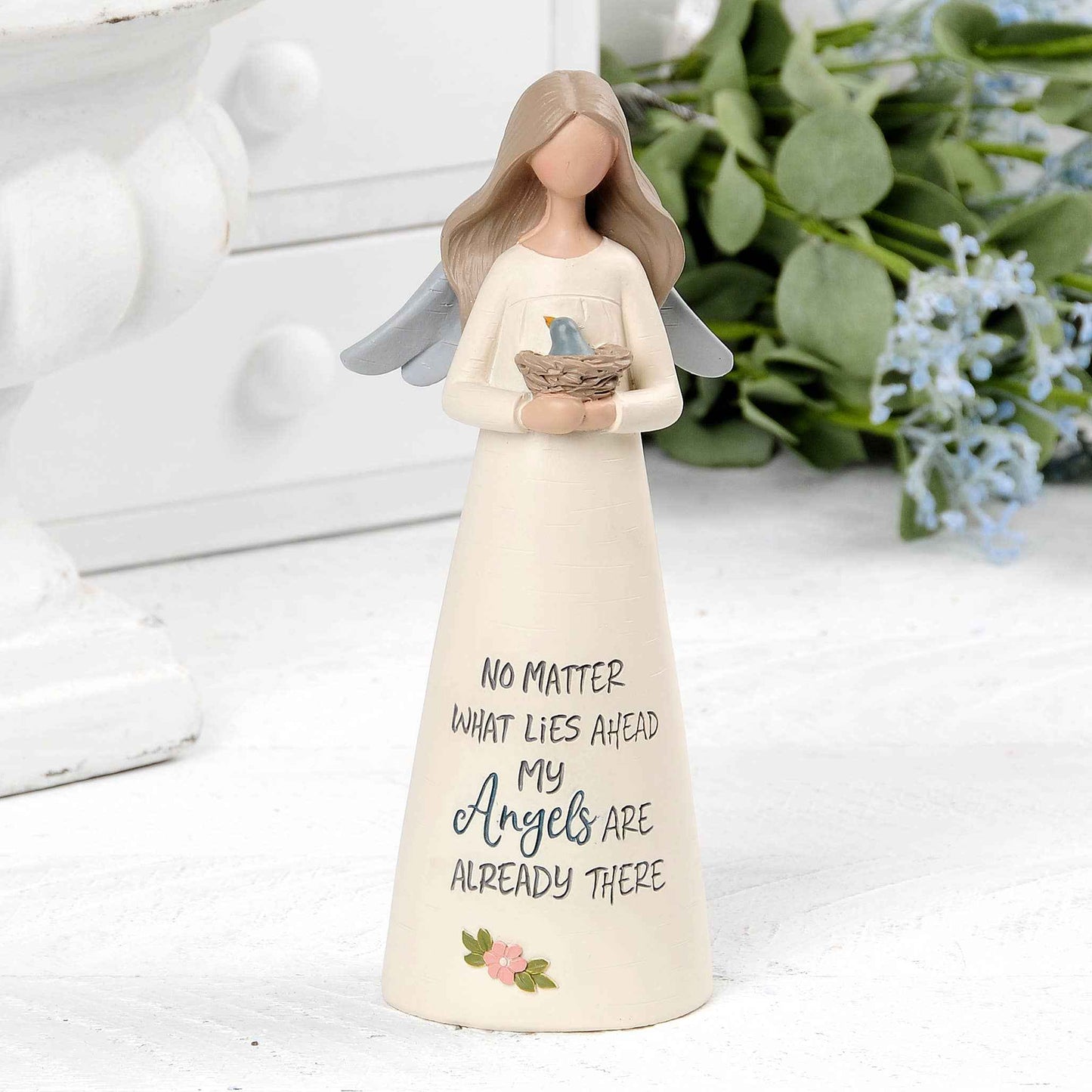 “My Angels Are Already There” Large Angel Holding Bird Nest