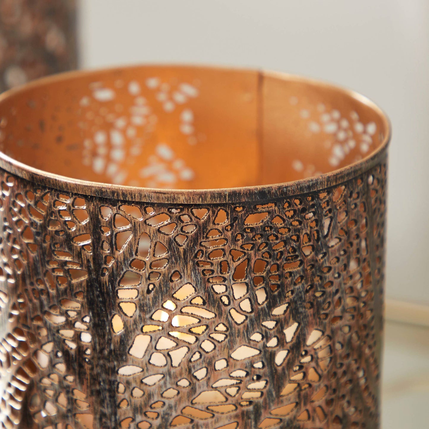 12" Eclectic Bronze Metal Candle Lantern