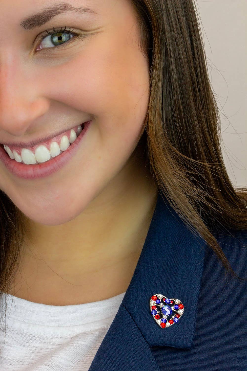 Americana Red, White & Blue Crystal Sparkle Heart Pin