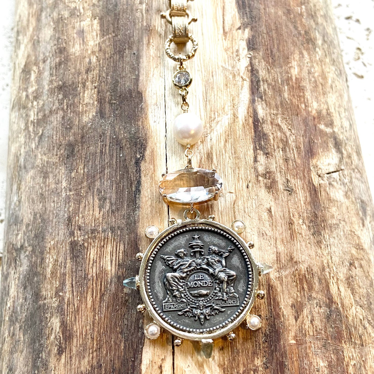 V French medallion coin horse Necklace