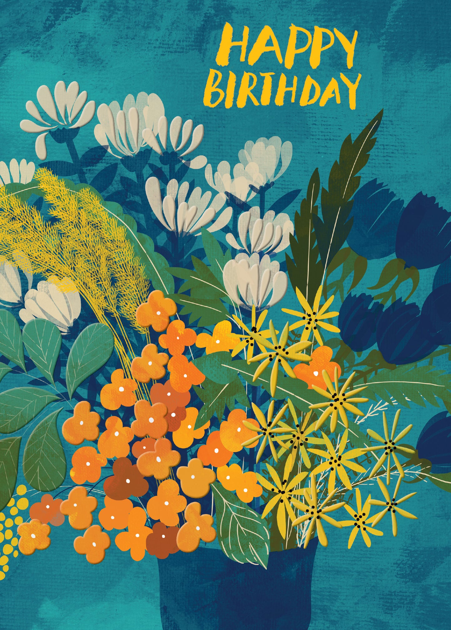 Blue Birthday Flower Pot Greeting Card