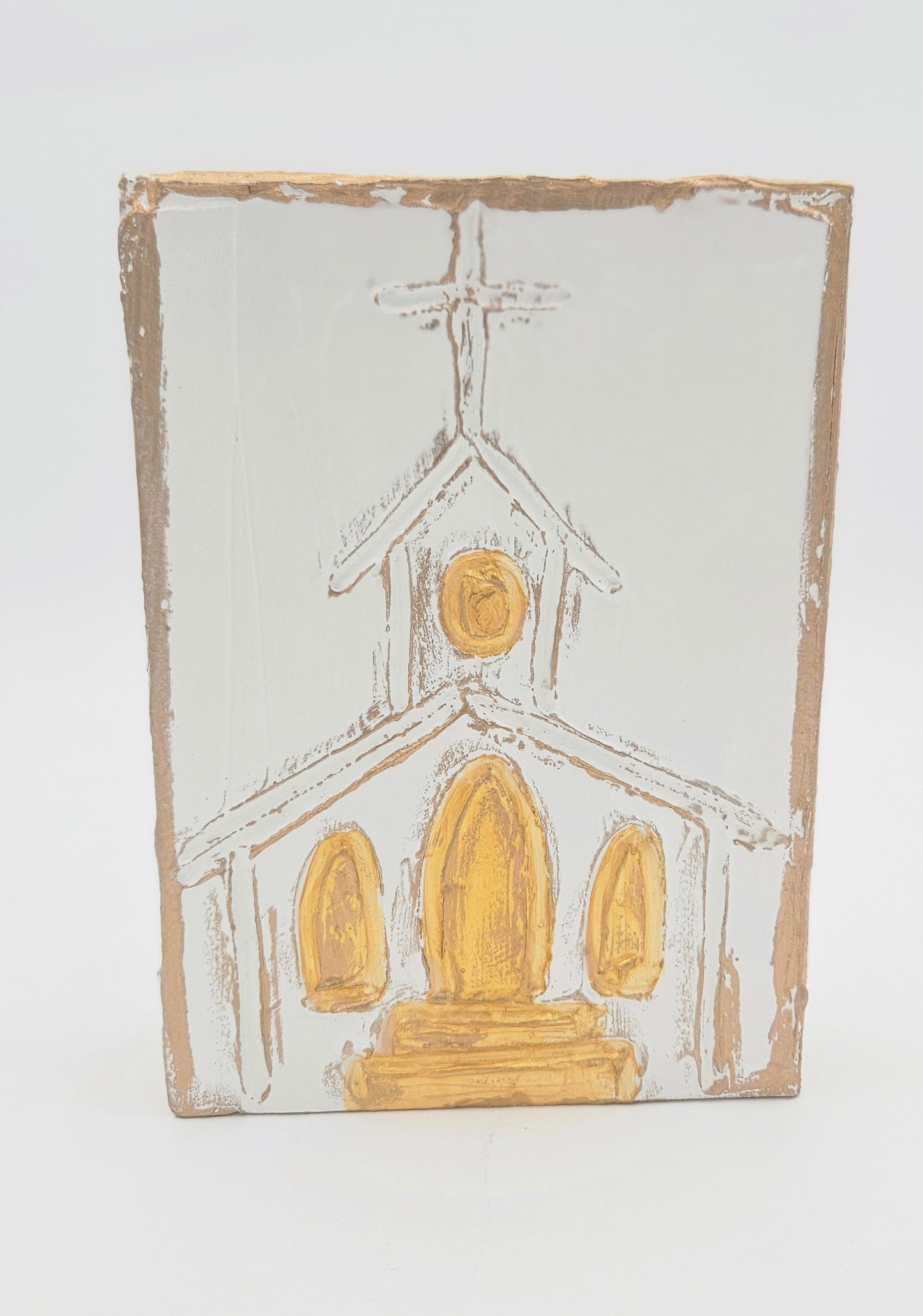Church Hand Painted on Wood Block
