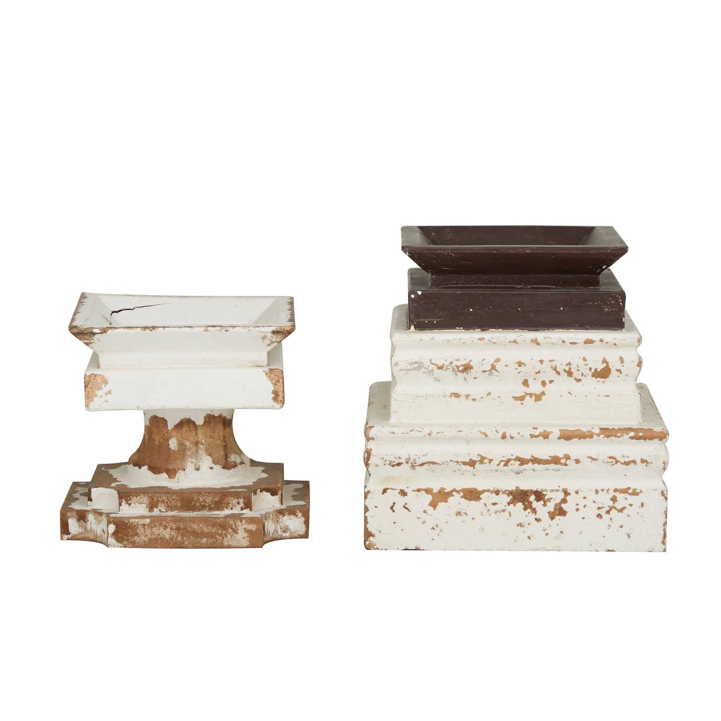Vintage White Wood Candle Holder Set