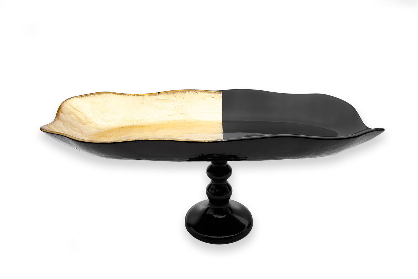 Large Footed Tray Black And Gold Design