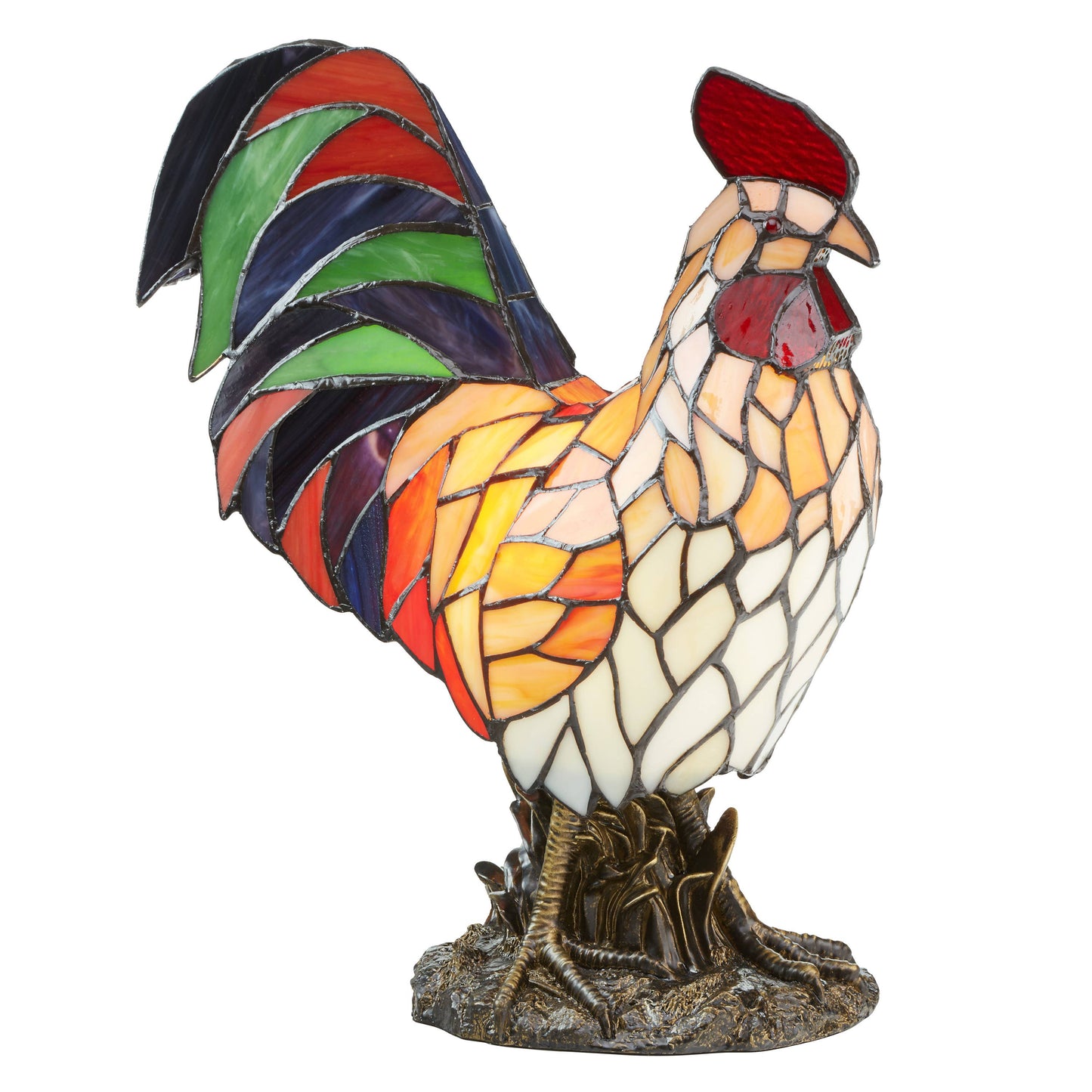 15"H Tiffany-style Rooster Multi-Color Novelty Accent Lamp