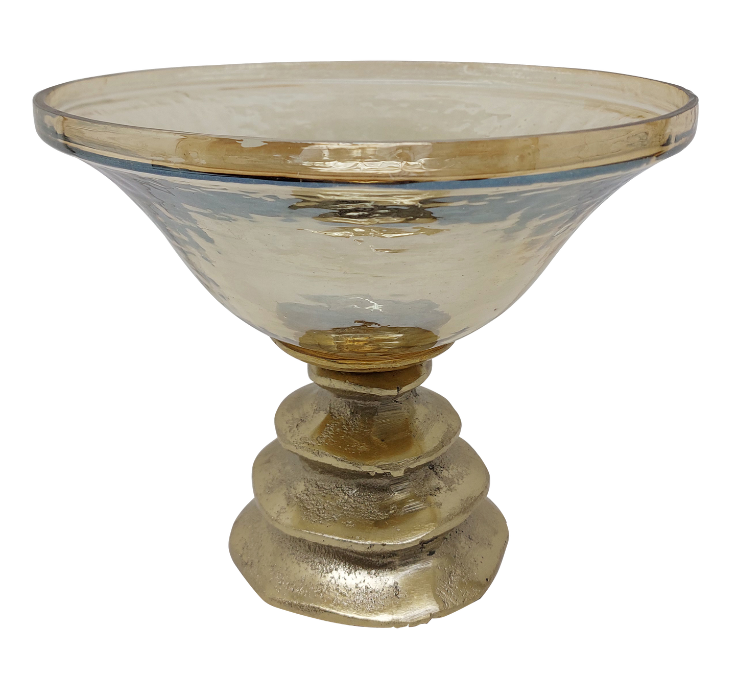 Glass Pedestal Bowl with Metallic Amber Gold Base