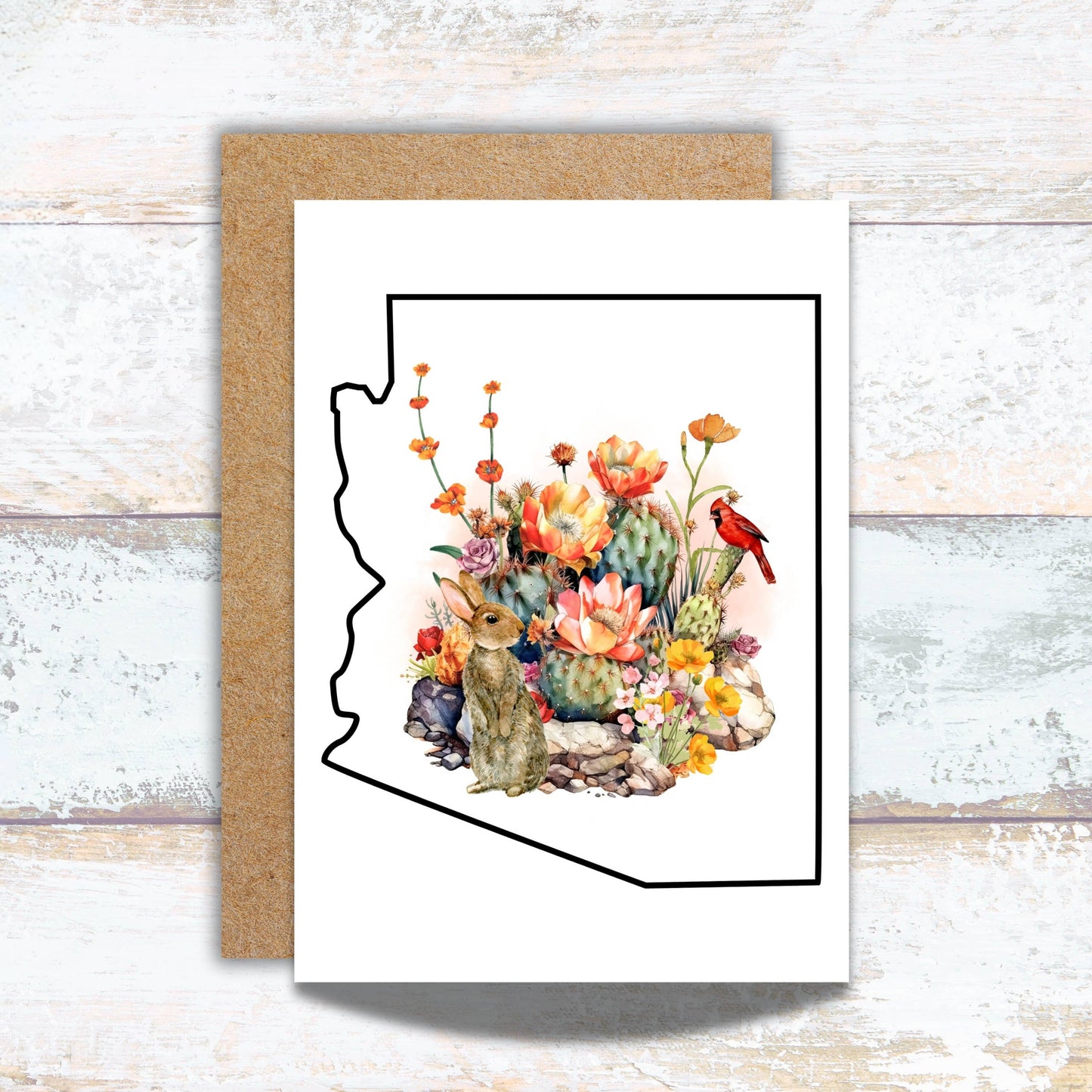 State of Arizona Cactus Watercolor Greeting Card