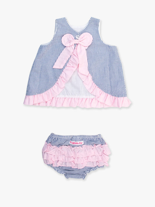 Baby Girls Blue Seersucker Ruffle Swing Top & Bloomer