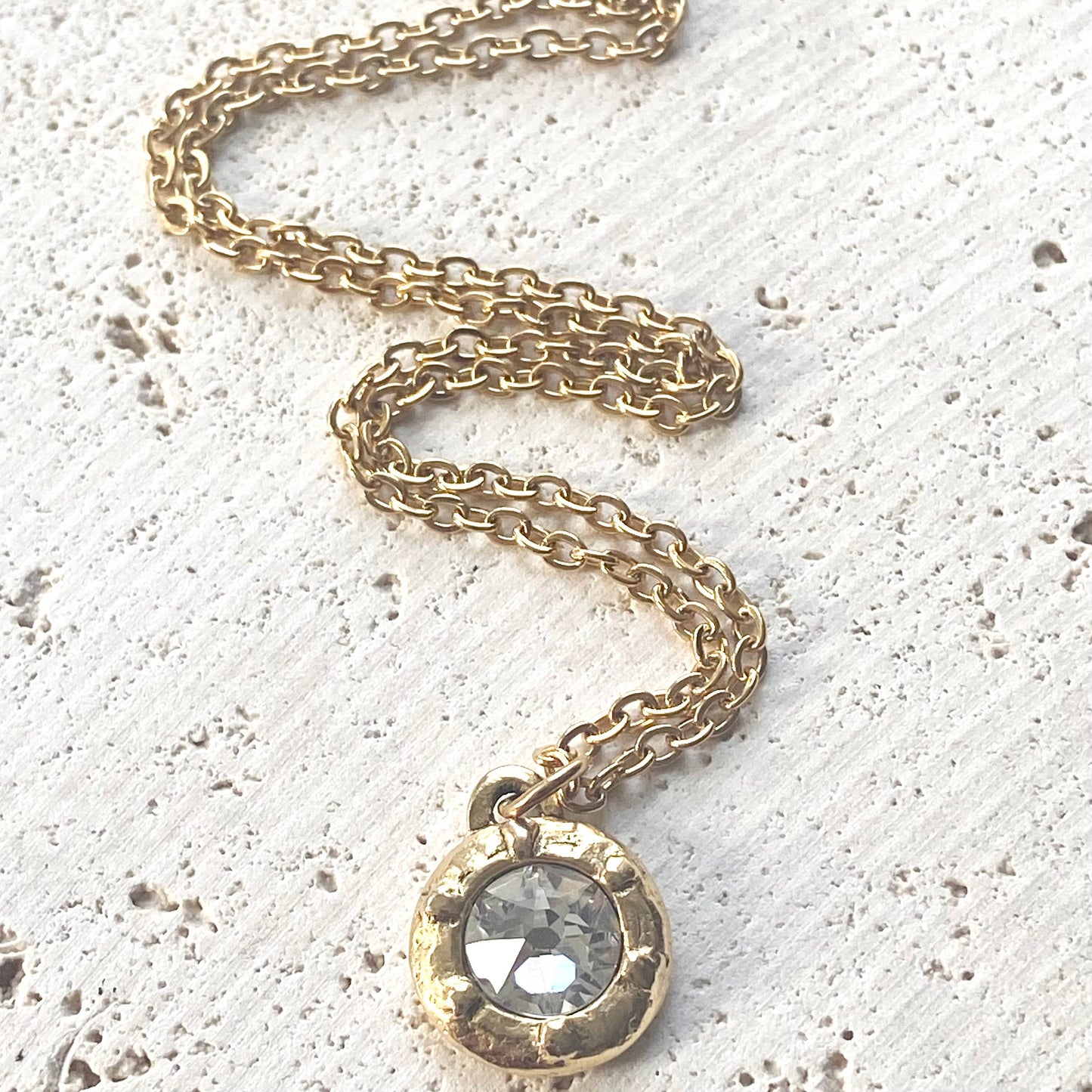 Simple hand casted crystal necklace gold layering jewerly