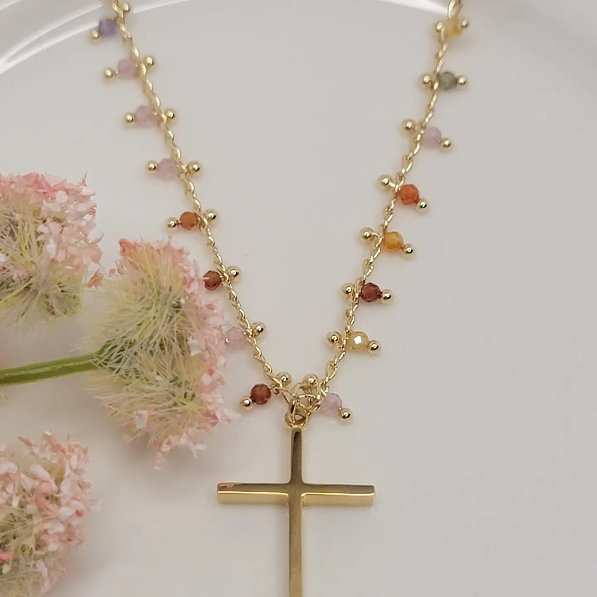 Cross Pendant with Crystal Bead Necklace (51-52)