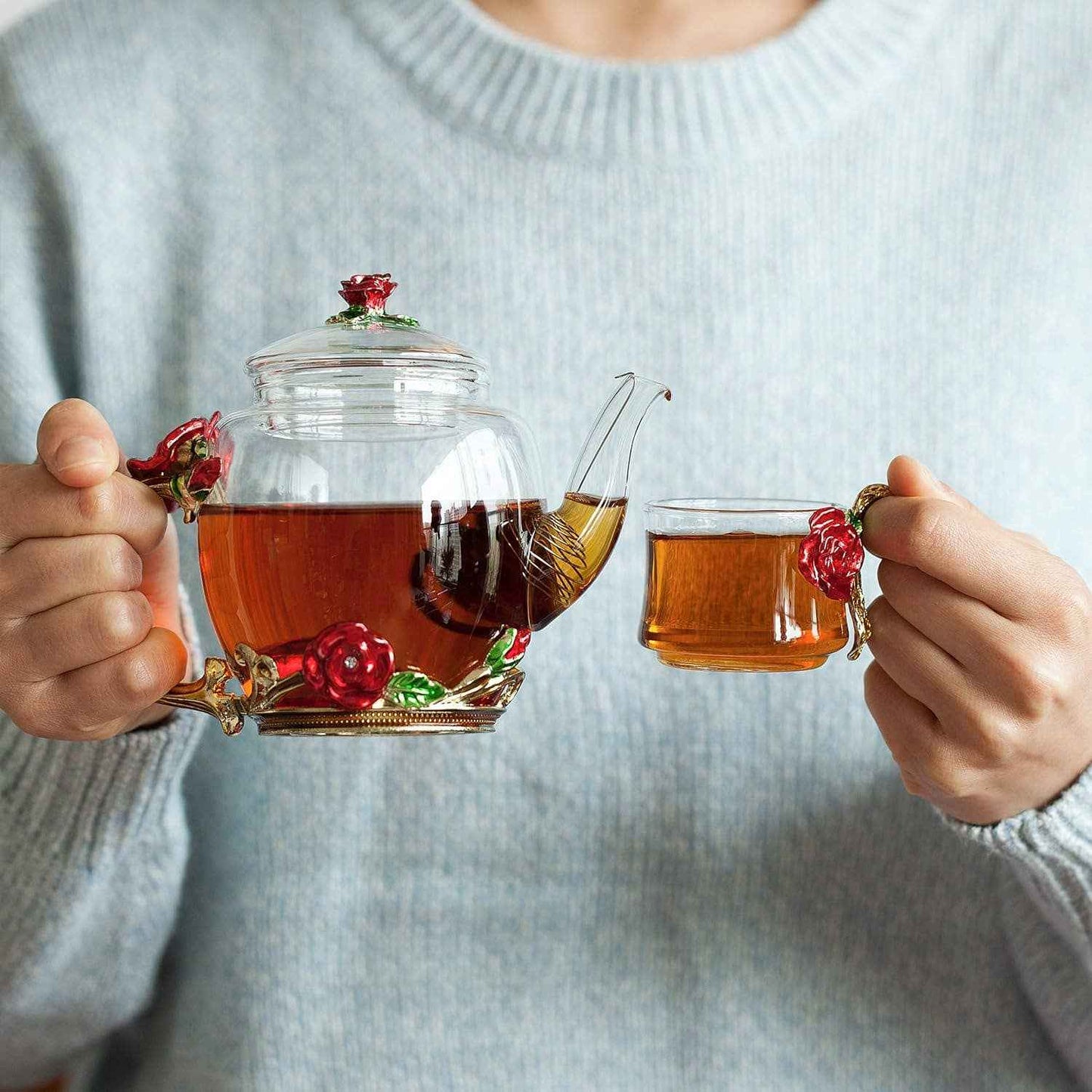 Floral Glass Tea Set – 2 Cups