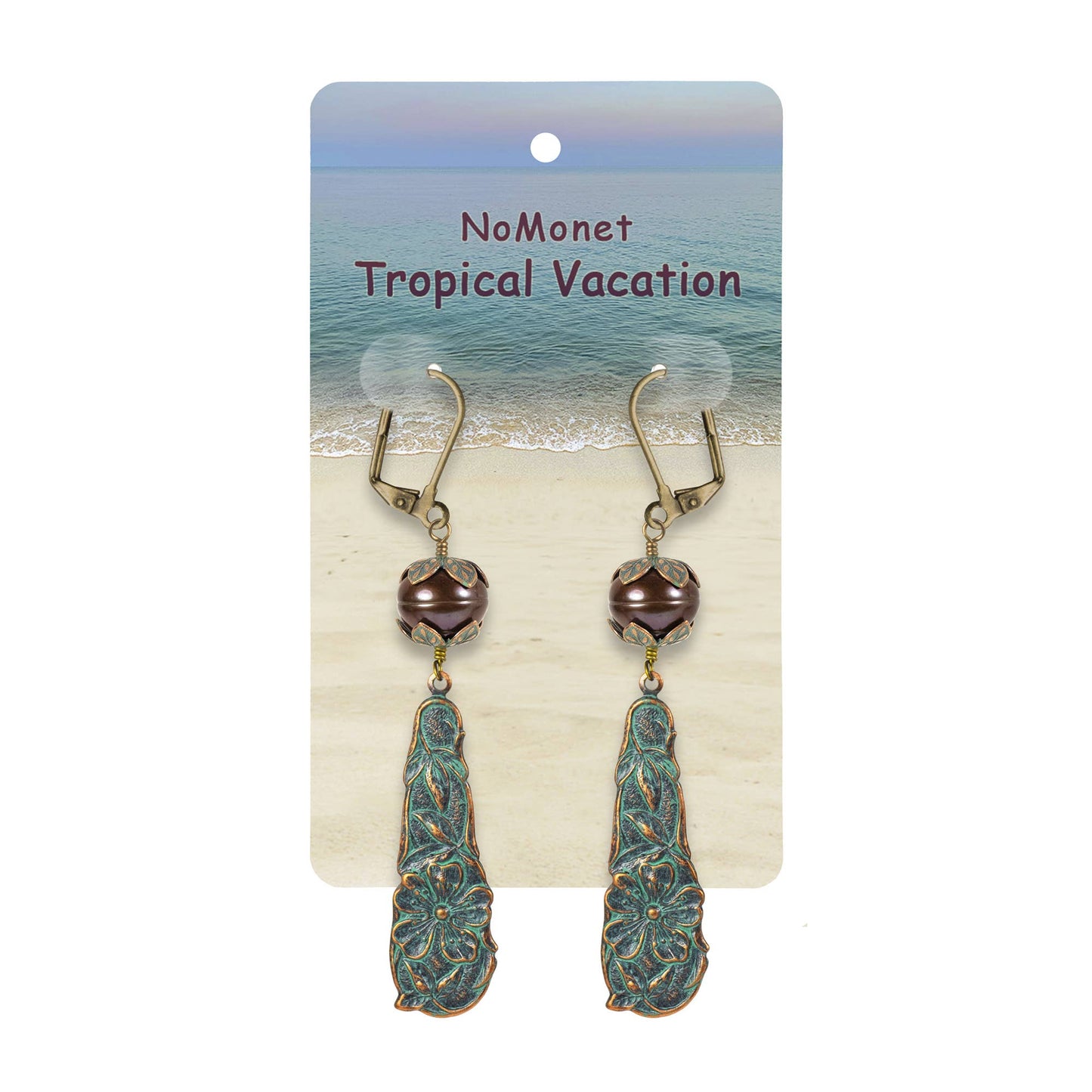 Pearl & Verdigris Flower Drop Earrings