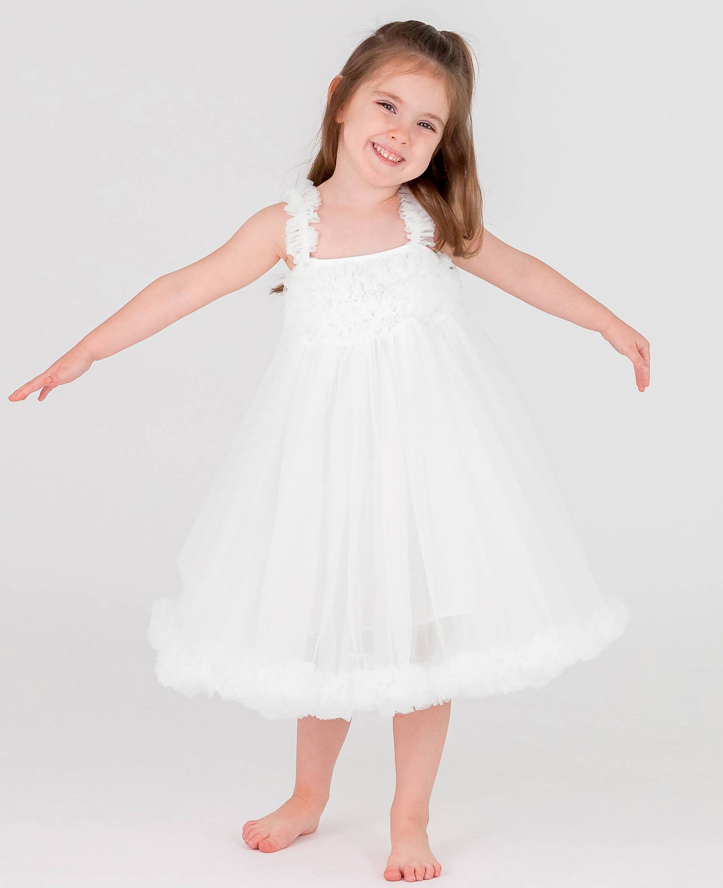Girls White Tulle Empire Waist Princess Petti Dress