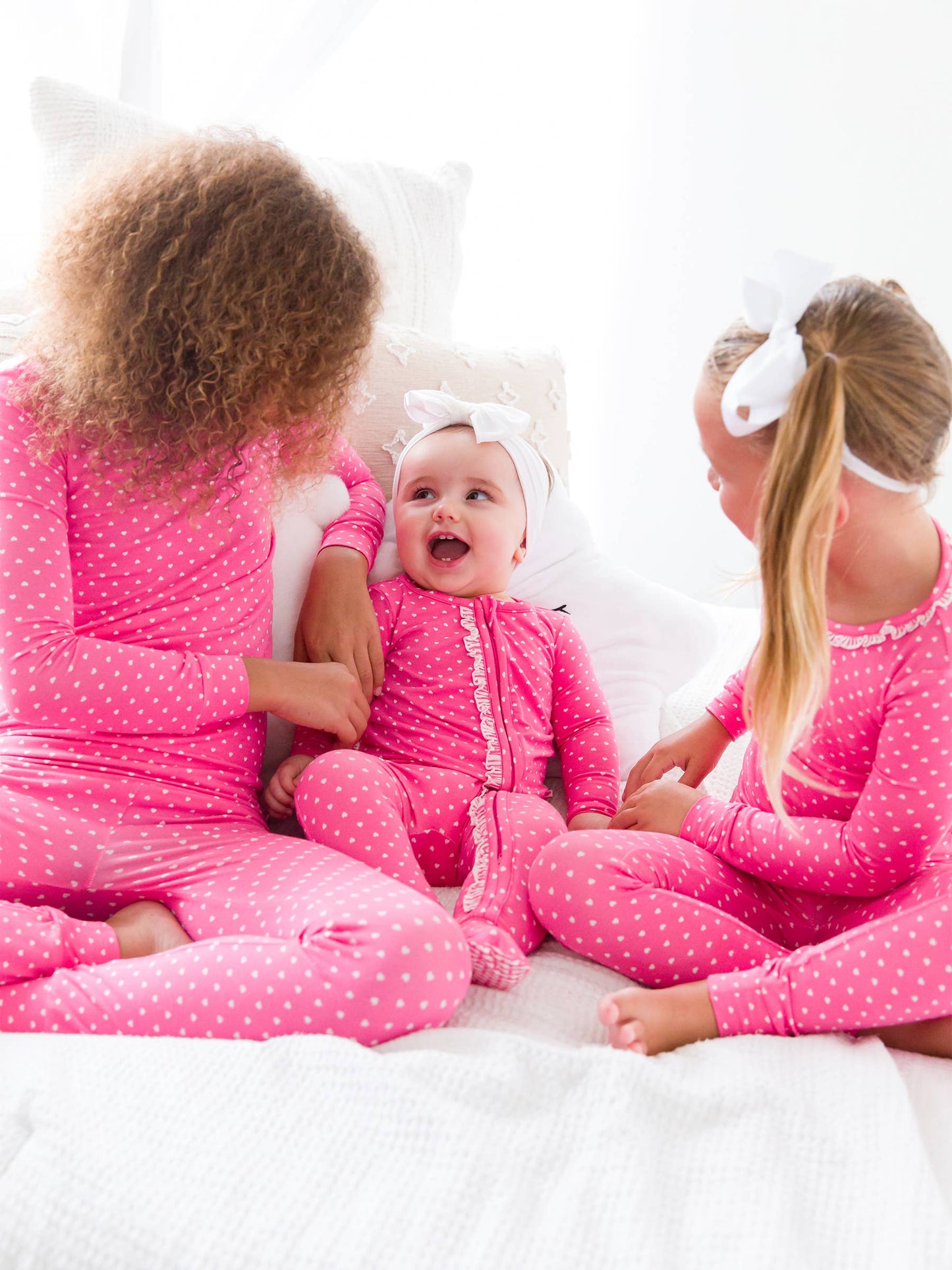 Baby Girls Hot Pink Hearts Polka Dot Bamboo Viscose Footed Ruffle One Piece Pajama