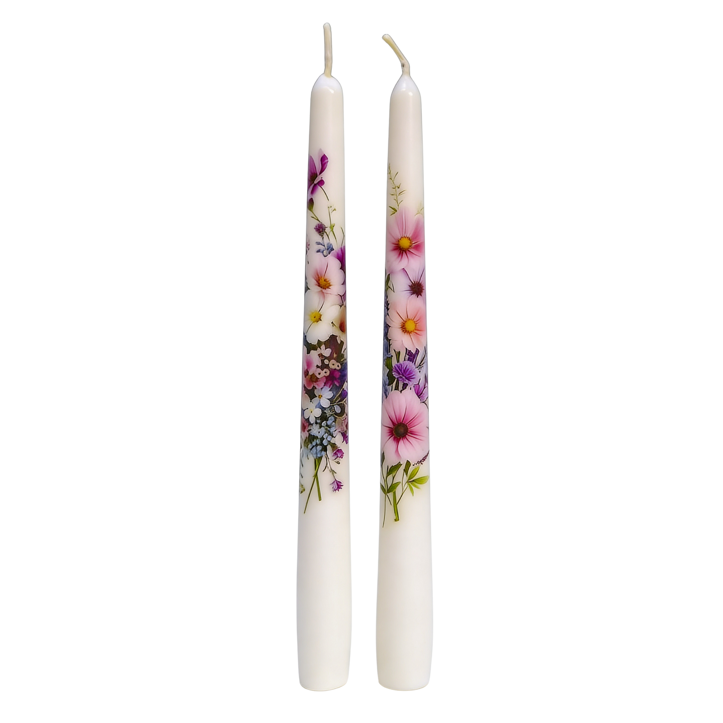 Pastel Floral Taper Candle Set of 2 for Gifts and Decor