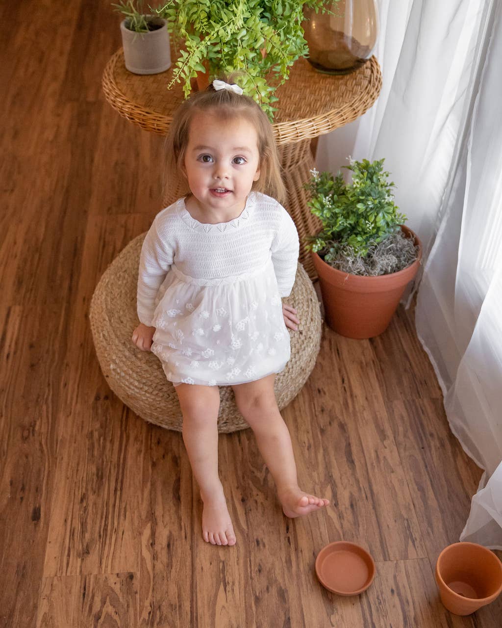 Milan White Floral Embroidered Tutu Knit Baby Dress Organic
