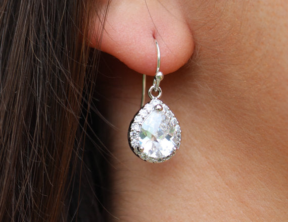 Silver Crystal Earrings Teardrop