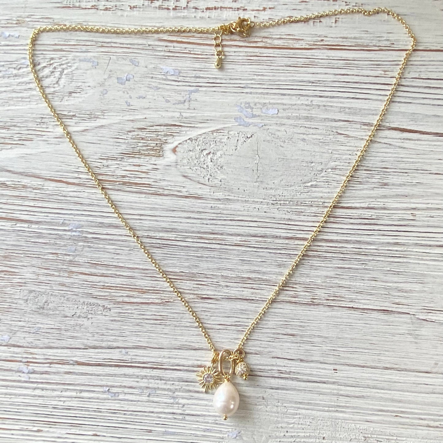 Pearl, sun, micro pave necklace ,trendy