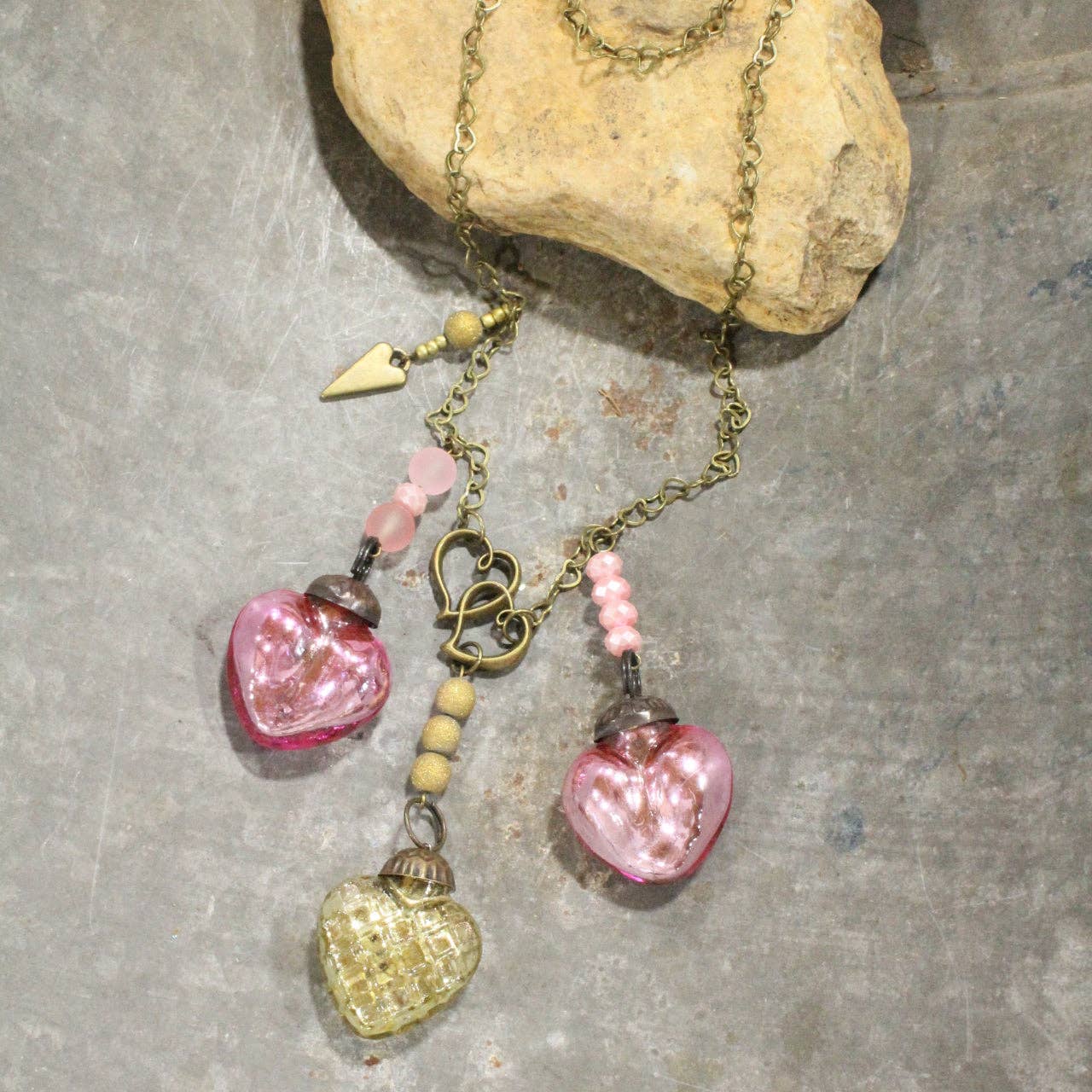 Three Times The Love Retro Pink & Old Gold Necklace
