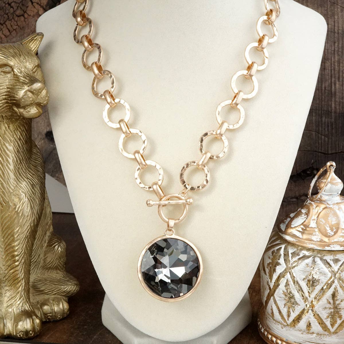 Collar de cadena de anillo grueso con cristal brillante