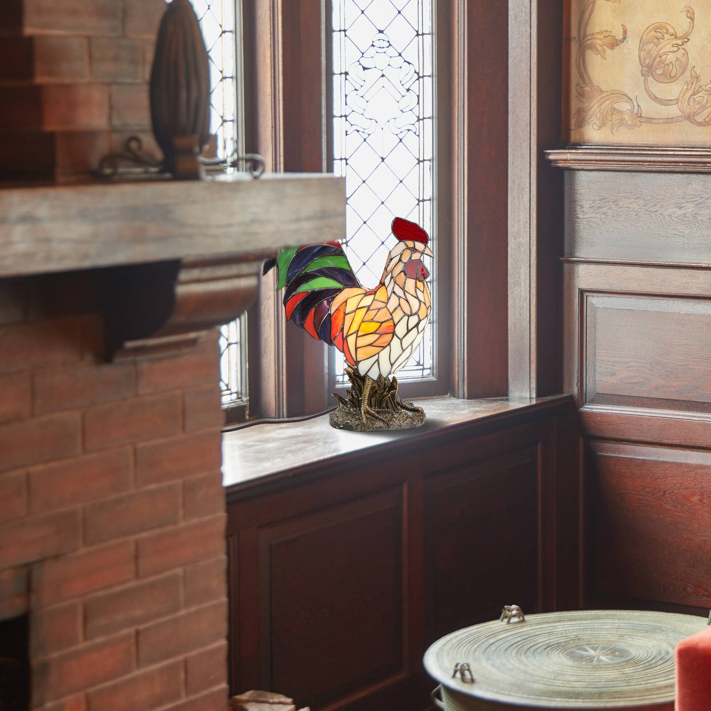 15"H Tiffany-style Rooster Multi-Color Novelty Accent Lamp