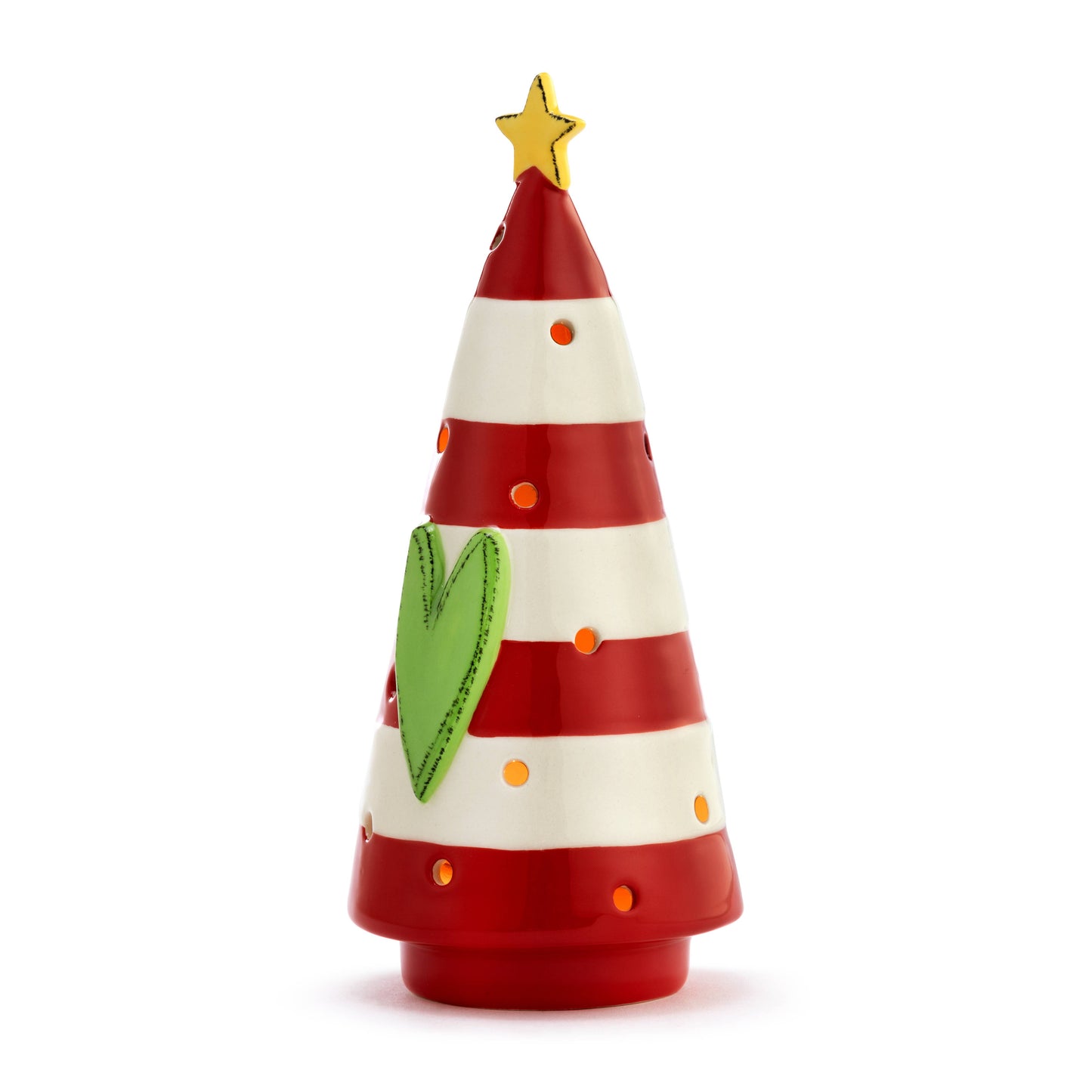 Ceramic Tree Tealight Holder - Red & White Stripes