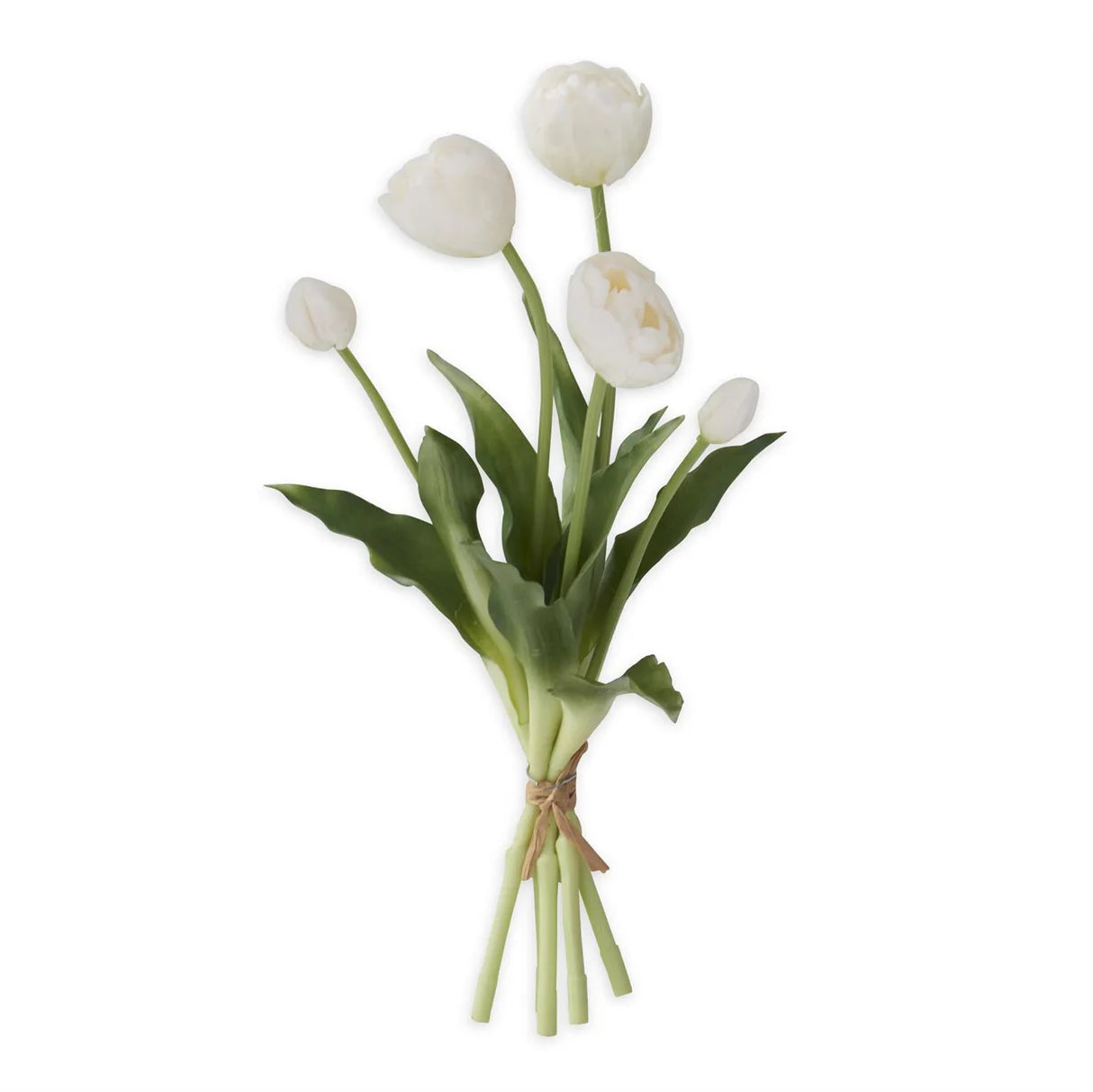 15 inch White Real Touch Tulip Bud & Bloom Bundle UV protected (5 Stem)