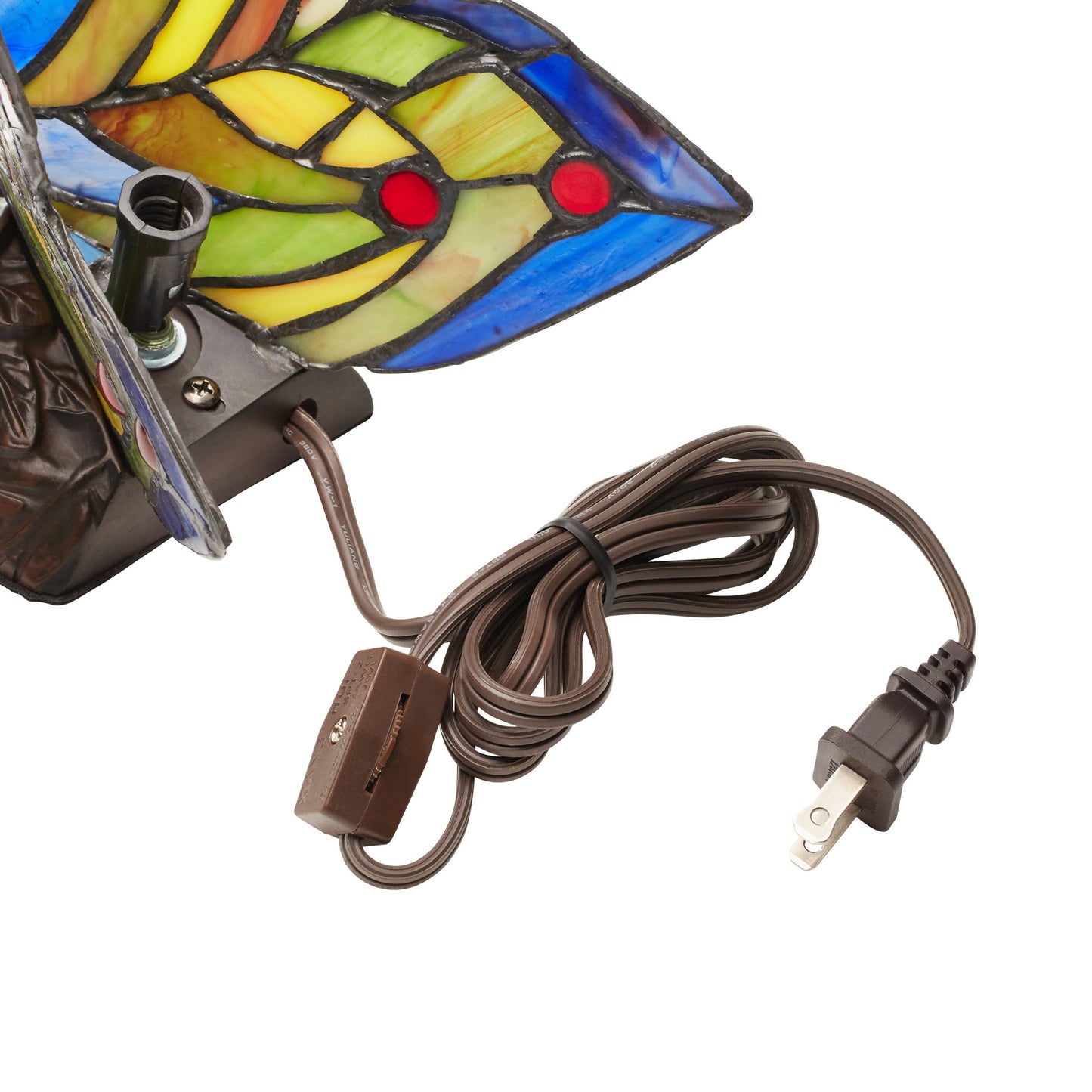 Lámpara decorativa de vitral con alas de mariposa rojas Luella de 9.5" de alto