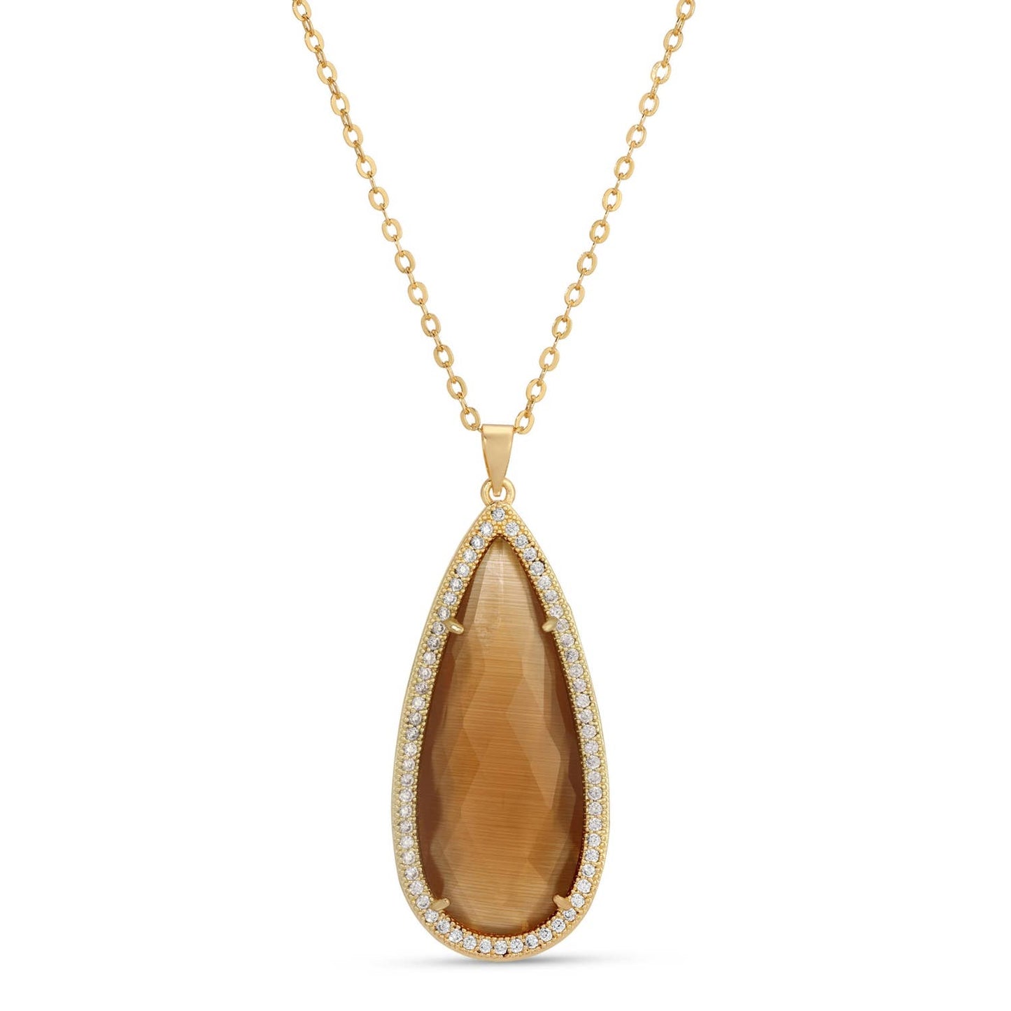 Long Shimmer Stone Pendant Necklace