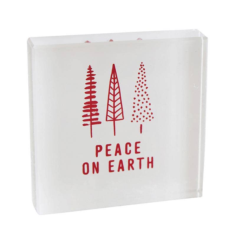 4" Peace On Earth Sq Lucite Block