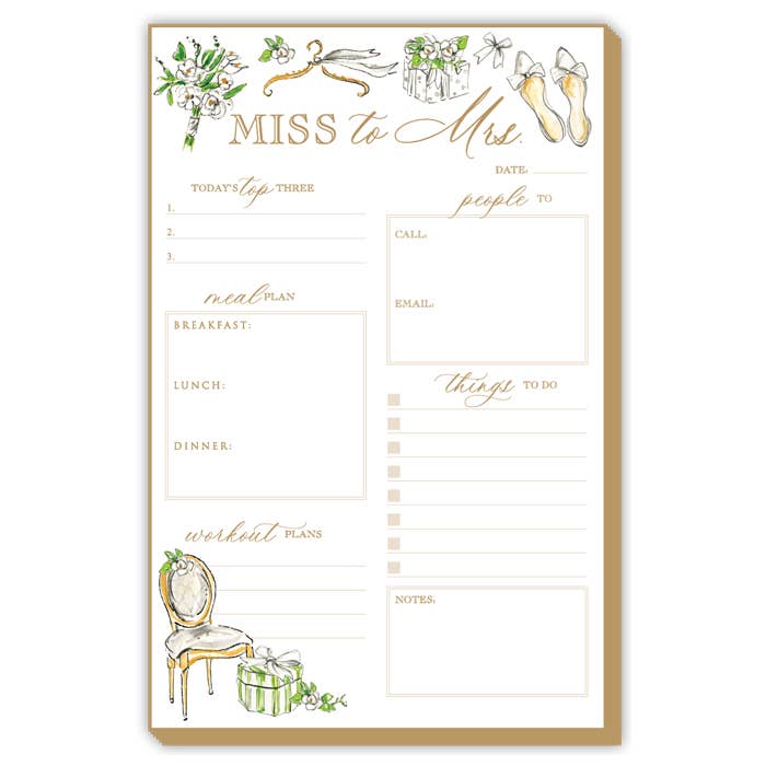 Handpainted Miss to Mrs. Bridal Icons Luxe Large Notepad - RosanneBeck Collections -