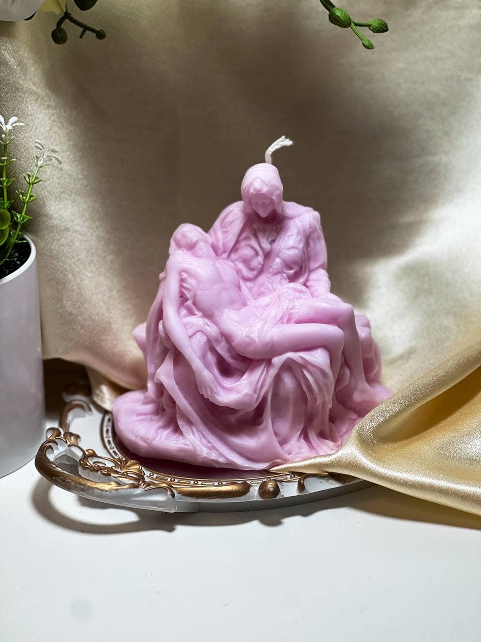 Sculpted Italian Pieta Statue Candle 5.5x6in - Religion